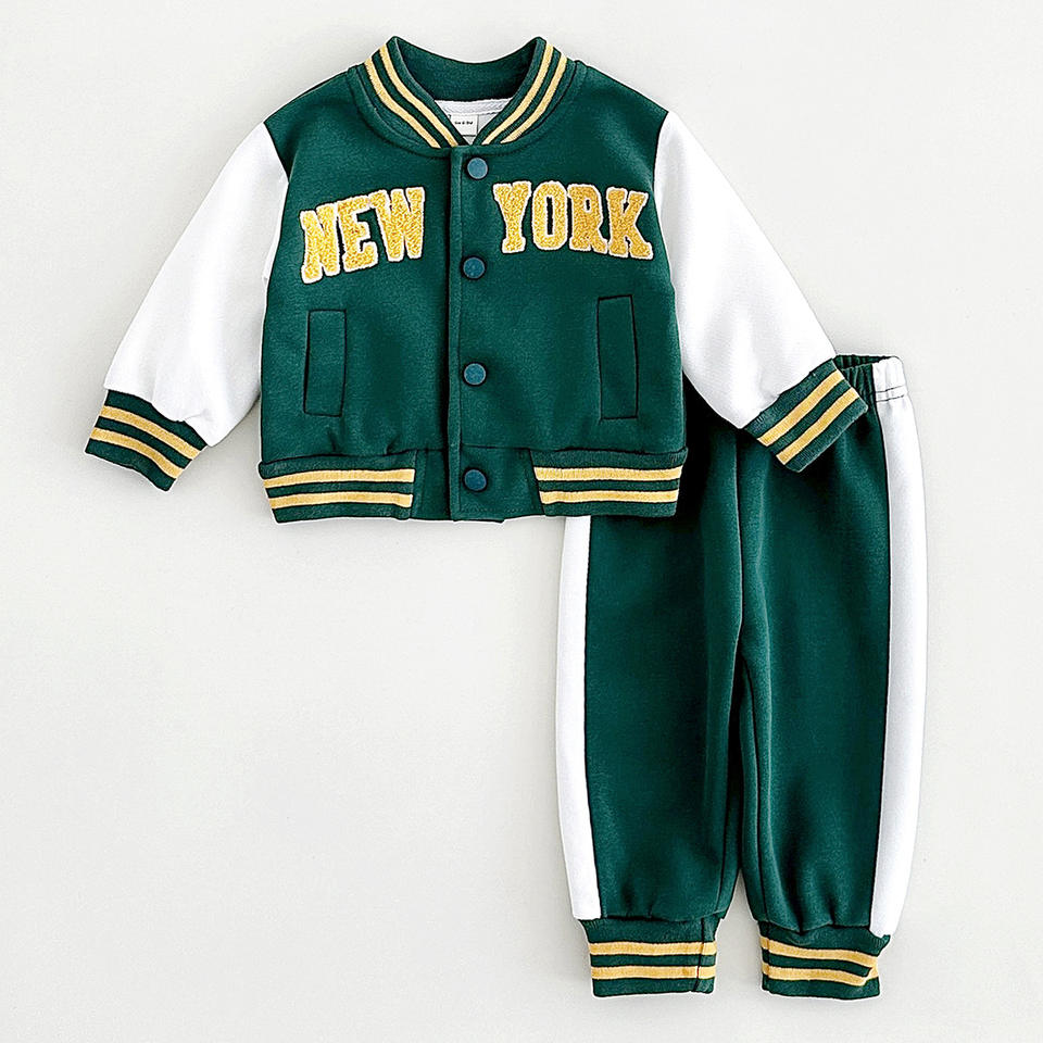 🏀 Kids Varsity Tracksuit Set – “New York” Jacket & Pants 2-Piece Outfit 👶✨