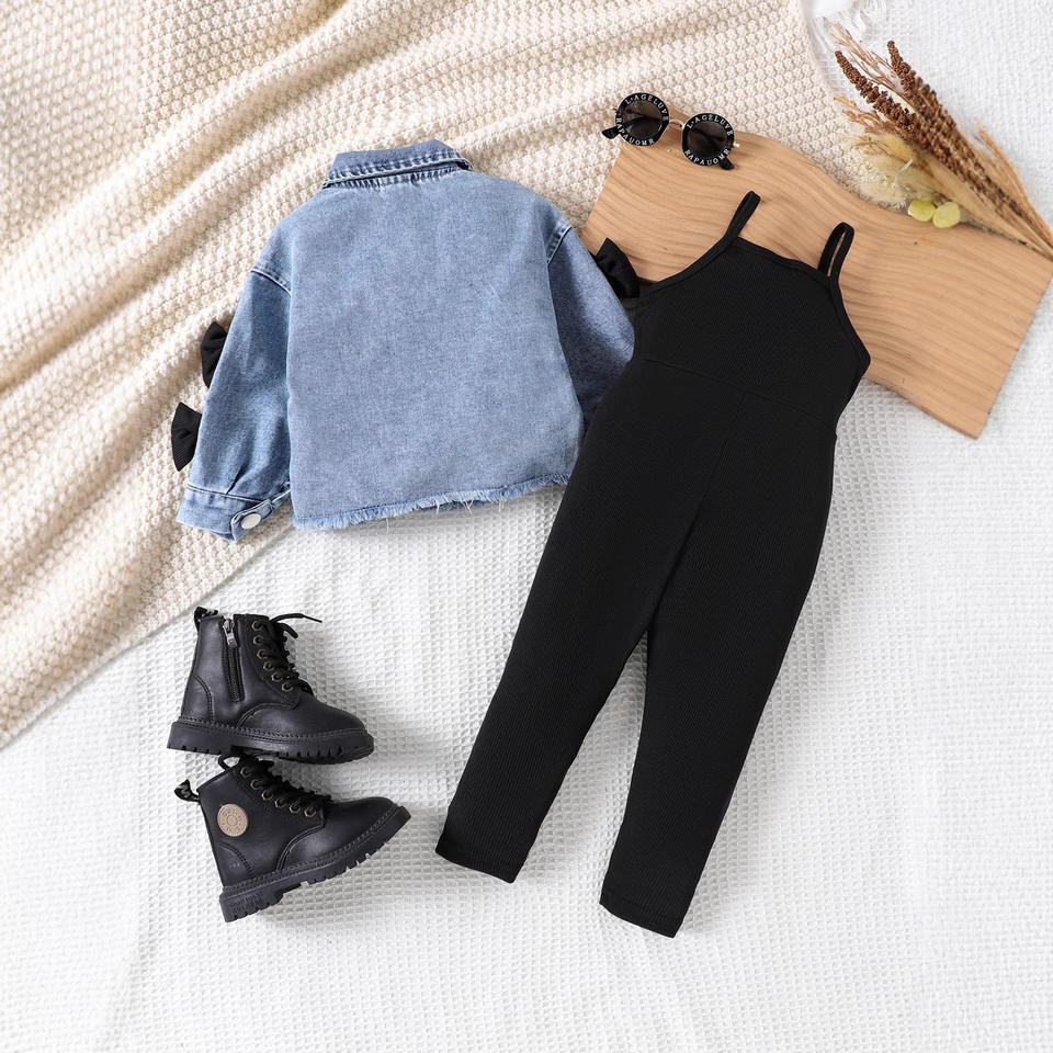 🖤 Baby Girl Denim & Black Chic Set – Cool Street Style 👶✨