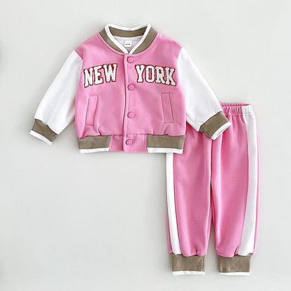 🏀 Kids Varsity Tracksuit Set – “New York” Jacket & Pants 2-Piece Outfit 👶✨