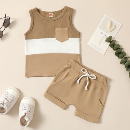 🌿 Baby Boy Color Block Summer Set – Cool & Casual 👶☀️