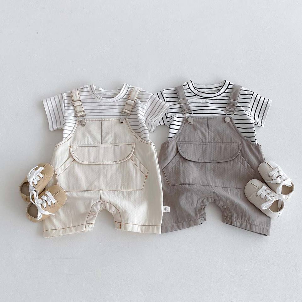 🤍 Baby Suspender Romper Set – Simple & Cute 👶✨