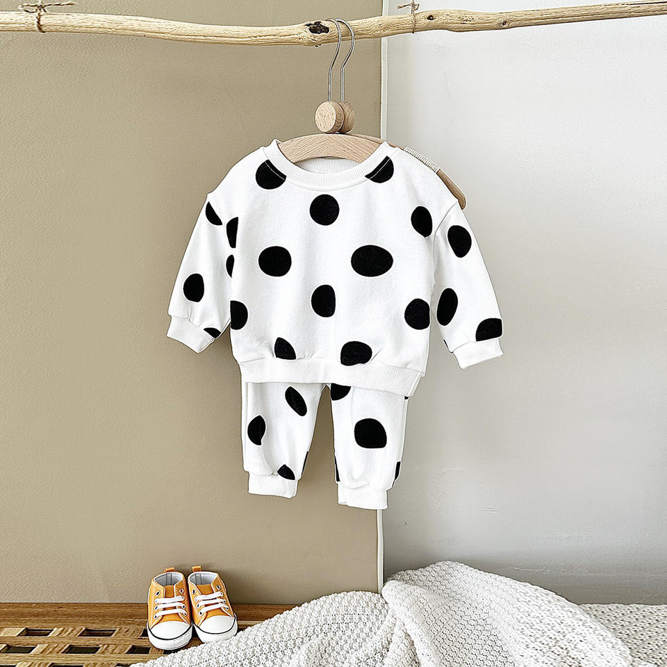 ⚫ Baby Polka Dot Outfit Set – Cotton Sweatshirt & Pants 2-Piece Tracksuit 👶✨