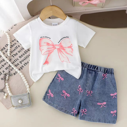 🎀 Baby Girl Bow Denim Set – Cute & Playful 💕👶