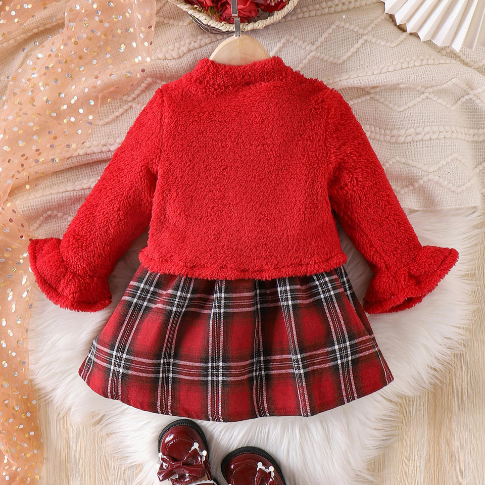 🎀 Baby Girl Winter Dress Set – Elegant Red Plaid Outfit ❄️❤️