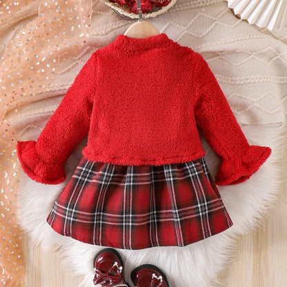 🎀 Baby Girl Winter Dress Set – Elegant Red Plaid Outfit ❄️❤️