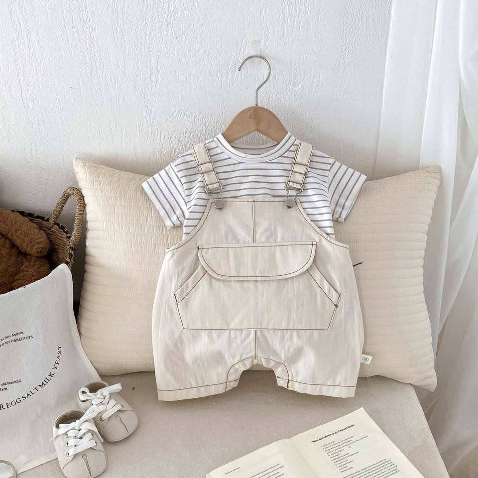 🤍 Baby Suspender Romper Set – Simple & Cute 👶✨