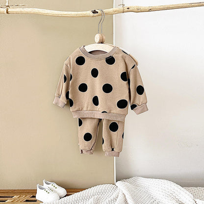 ⚫ Baby Polka Dot Outfit Set – Cotton Sweatshirt & Pants 2-Piece Tracksuit 👶✨