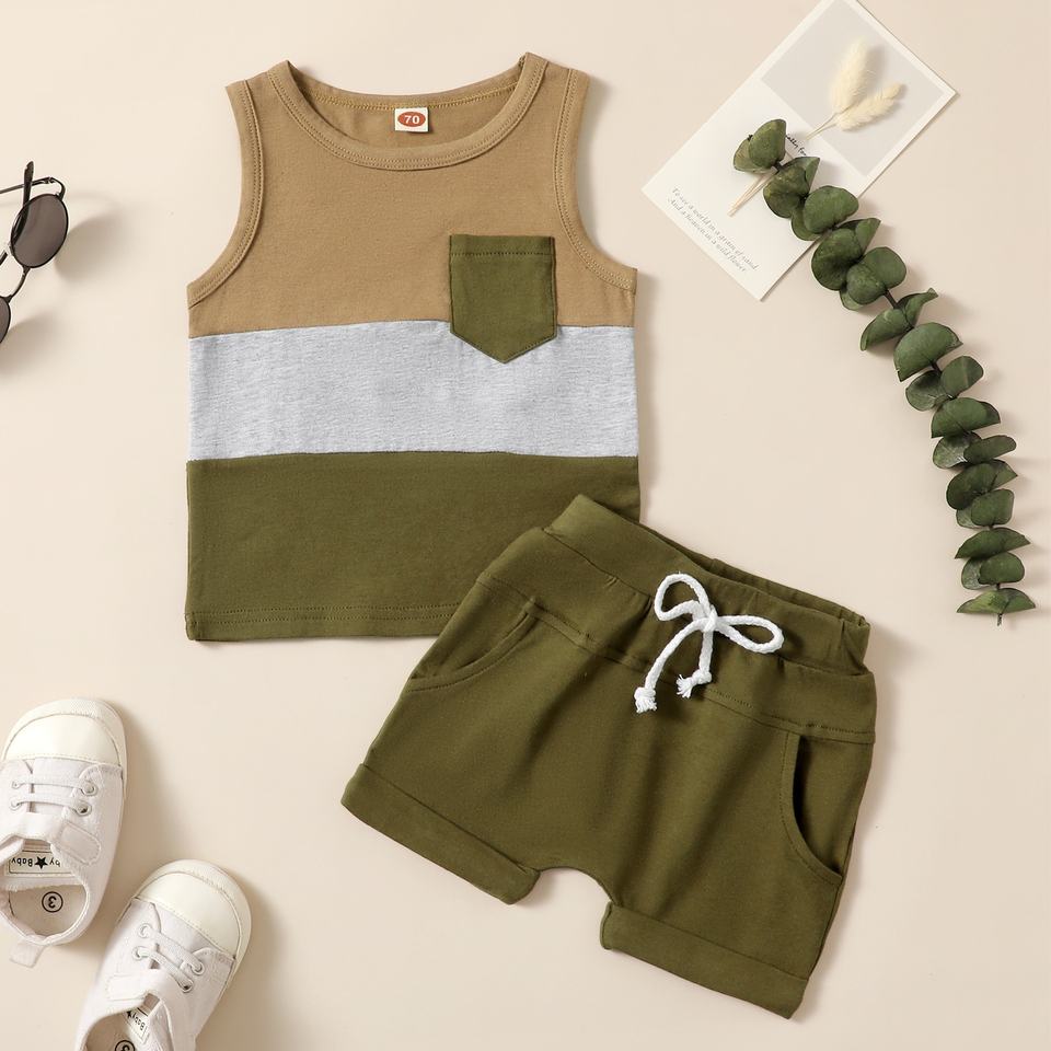 🌿 Baby Boy Color Block Summer Set – Cool & Casual 👶☀️