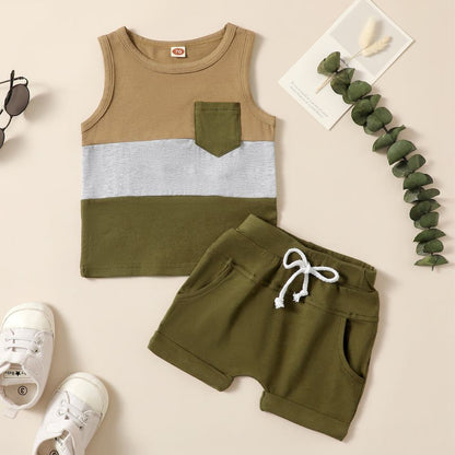 🌿 Baby Boy Color Block Summer Set – Cool & Casual 👶☀️