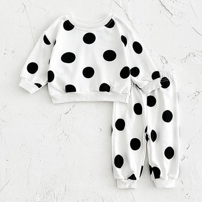 ⚫ Baby Polka Dot Outfit Set – Cotton Sweatshirt & Pants 2-Piece Tracksuit 👶✨
