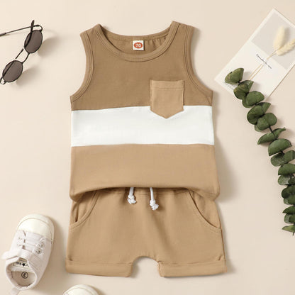 🌿 Baby Boy Color Block Summer Set – Cool & Casual 👶☀️