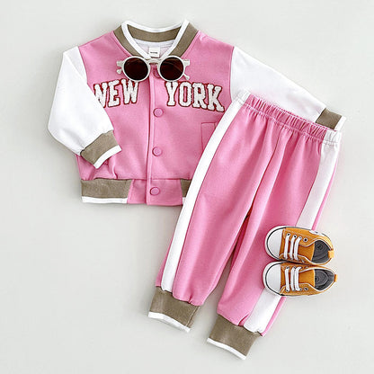 🏀 Kids Varsity Tracksuit Set – “New York” Jacket & Pants 2-Piece Outfit 👶✨