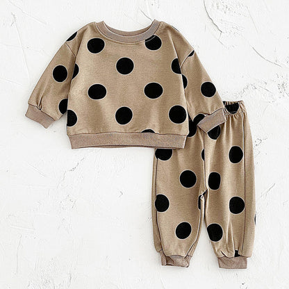 ⚫ Baby Polka Dot Outfit Set – Cotton Sweatshirt & Pants 2-Piece Tracksuit 👶✨
