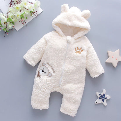 🧸 Baby Plush Hooded Romper – One Piece Long Sleeve Winter Teddy Jumpsuit 👶❄️