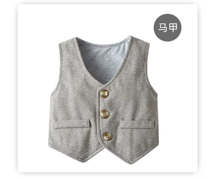 👔 Baby Boy 4-Piece Formal Suit Set – Shirt, Vest, Pants & Hat Cotton Gentleman Outfit 👶✨