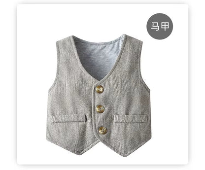 👔 Baby Boy 4-Piece Formal Suit Set – Shirt, Vest, Pants & Hat Cotton Gentleman Outfit 👶✨