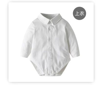 👔 Baby Boy 4-Piece Formal Suit Set – Shirt, Vest, Pants & Hat Cotton Gentleman Outfit 👶✨