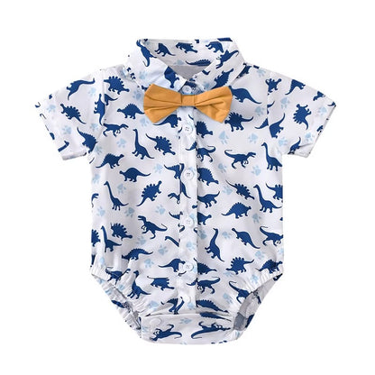 🦖 Baby Boy Dinosaur Gentleman Outfit Set – Suspender Shorts, Bowtie &amp; Cartoon Bodysuit 👶✨