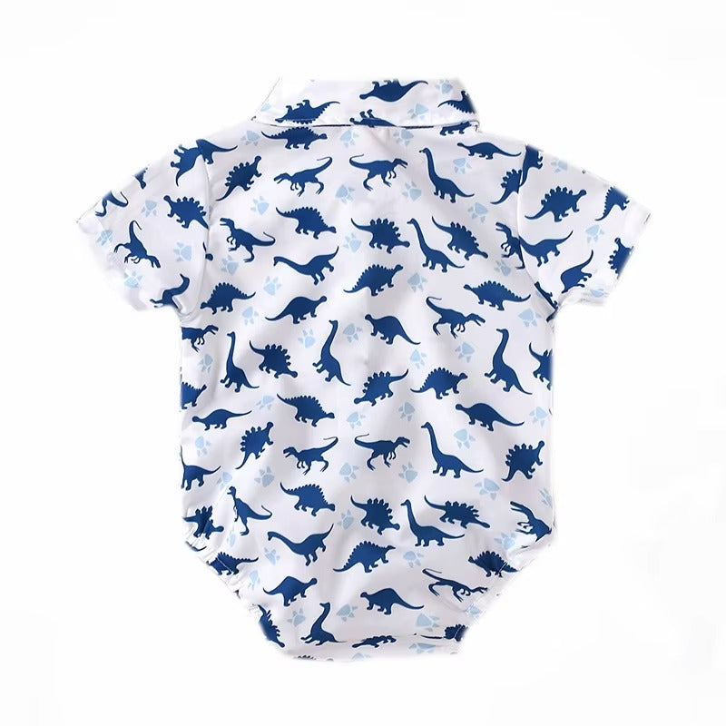 🦖 Baby Boy Dinosaur Gentleman Outfit Set – Suspender Shorts, Bowtie &amp; Cartoon Bodysuit 👶✨