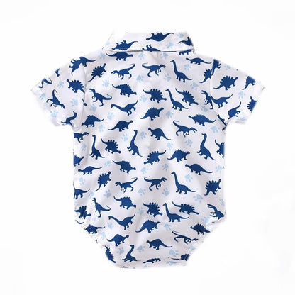 🦖 Baby Boy Dinosaur Gentleman Outfit Set – Suspender Shorts, Bowtie &amp; Cartoon Bodysuit 👶✨