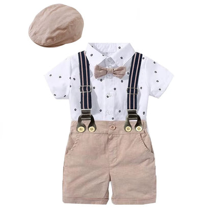 👔 Baby Boy Gentleman Outfit Set – Summer Formal Suspender Shorts &amp; Shirt with Bowtie &amp; Hat 👶✨