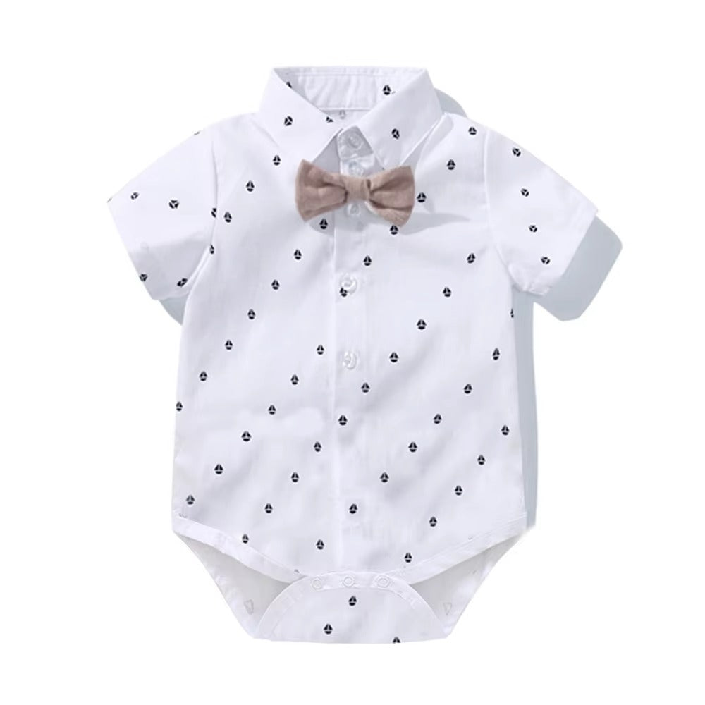 👔 Baby Boy Gentleman Outfit Set – Summer Formal Suspender Shorts &amp; Shirt with Bowtie &amp; Hat 👶✨