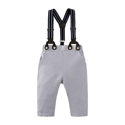👔 Baby Boy Formal Gentleman Outfit Set – Suspender Pants, Shirt Bodysuit, Bowtie & Hat 👶✨