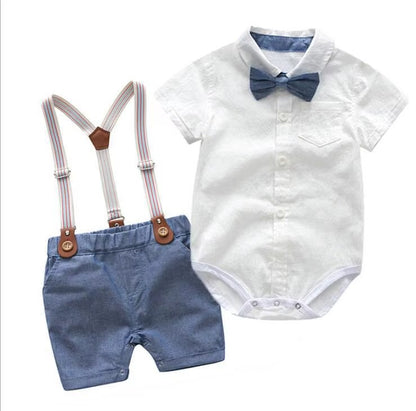 👔 Baby Boy Formal Suspender Outfit Set – Summer Gentleman Bodysuit &amp; Shorts with Bowtie 👶✨