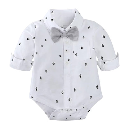 👔 Baby Boy Formal Gentleman Outfit Set – Suspender Pants, Shirt Bodysuit, Bowtie & Hat 👶✨