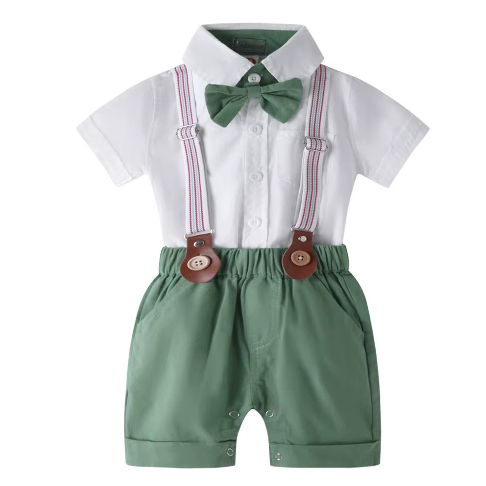 👔 Baby Boy Formal Suspender Outfit Set – Summer Gentleman Bodysuit &amp; Shorts with Bowtie 👶✨