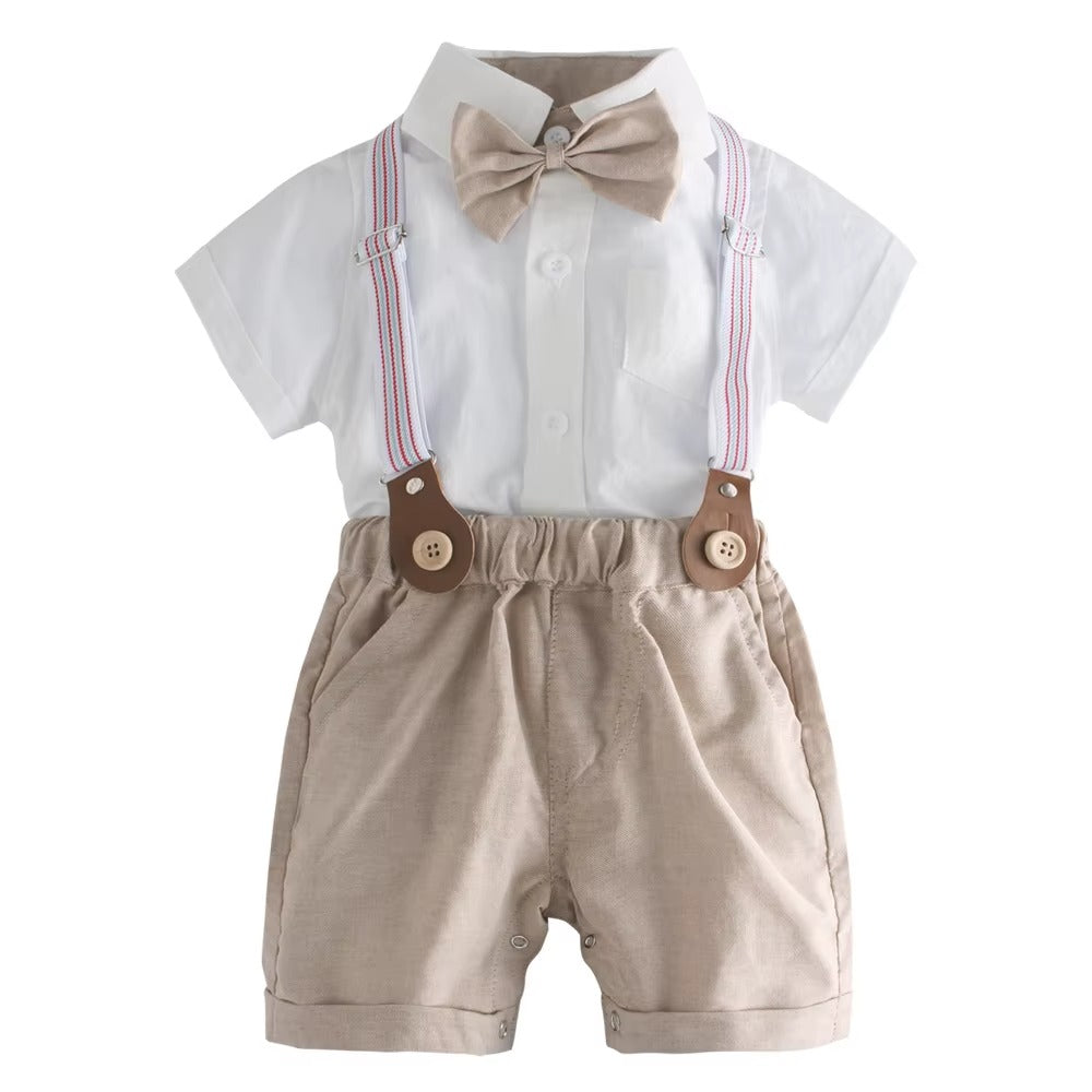 👔 Baby Boy Formal Suspender Outfit Set – Summer Gentleman Bodysuit &amp; Shorts with Bowtie 👶✨