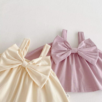 🎀 Baby Girl Bow Outfit Set – Sleeveless Summer Top & Shorts Princess Set 👶✨